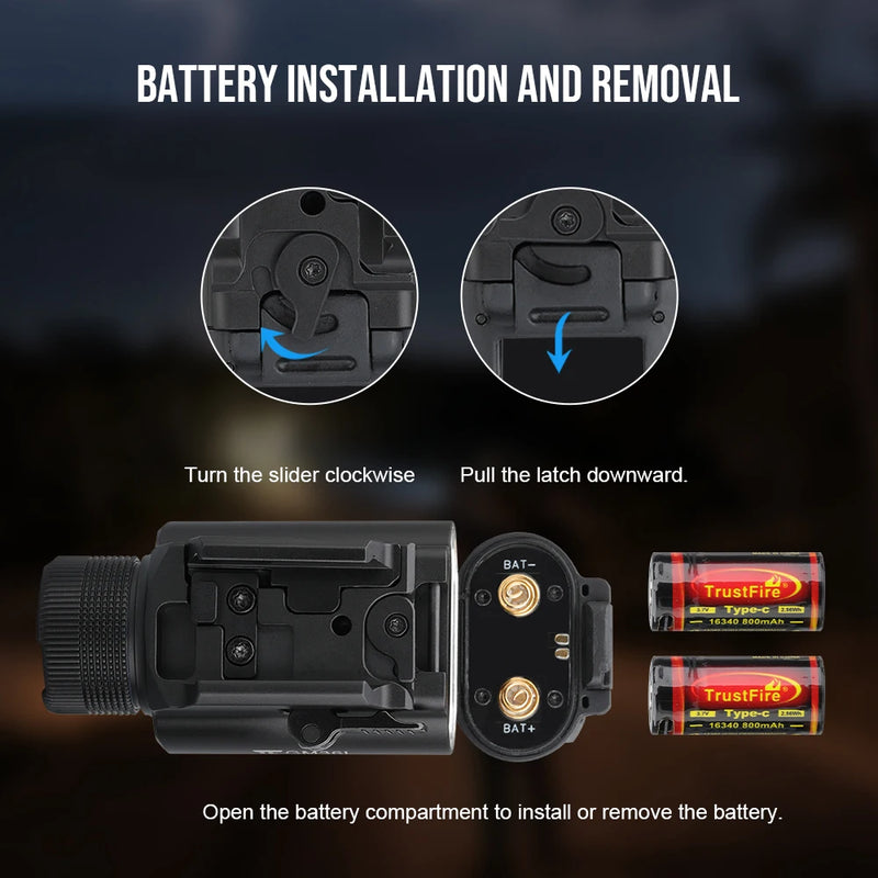 Trustfire GM36L Tactical LED Pistol Light 2350 Lumen 210M Light Range With Pointer Mini LED Pistol Flashlight Compact Type-C Rechargeable Quick Release LED Torch Flashlight for Gl0ck IPX4 Waterproof