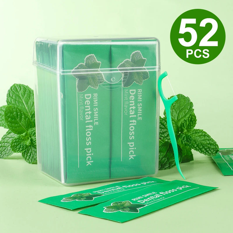 4 Fruit Flavors Individually Wrapped Dental Floss Picks, Mint Strawberry Orange Grape Disposable Floss Sticks, Smooth Flexible