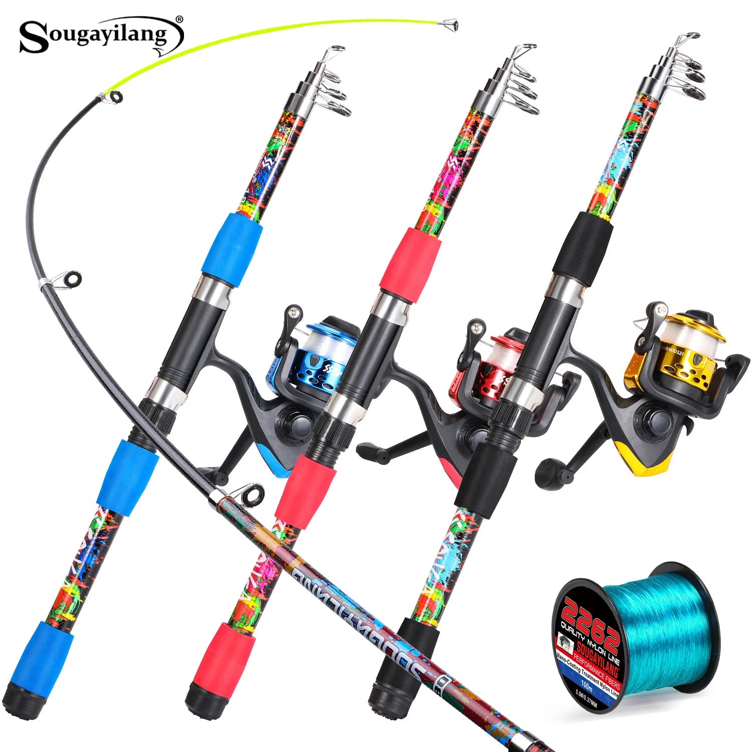 Sougayilang Telescopic Fishing Rod Reel Set 1.8m Fiberglass Spinning Rod and 5.2:1Gear Ratio Reel for Saltwater Freshwater Pesca