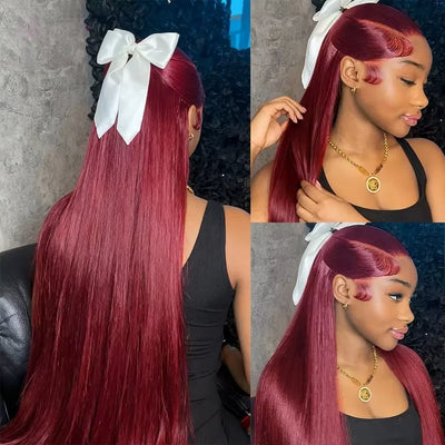 99J Straight Human Hair Wigs 13x6 HD Lace Frontal Wig Burgundy Human Hair Wig 13x4 HD Lace 220 Density Human Hair Wigs For Women