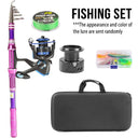 Fishing Rod Reel Lure Combo Set Carbon Fiber Telescopic 1.8m 2.1m 2.4m Portable Spinning Reel Simulated Baits Pe Line Storage