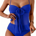 Women Solid Front Bow Chiffon Tankini Spaghetti Strap | SAMAG