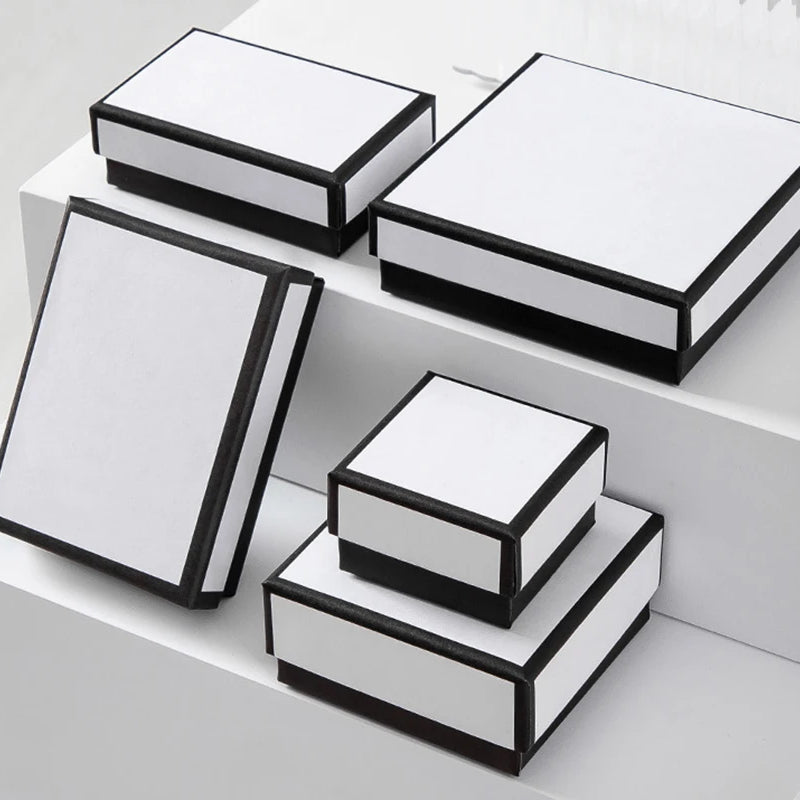 1pcs Kraft Gift Boxes Black White Paper Small Case Cardboard Rings Earrings Bracelet Necklace Jewelry - Visuel 4 | SAMAG
