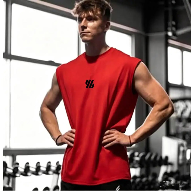 Summer men's casual wide-shoulder sleeveless vest, large-sized round-neck bird-eye fabric vest, outdoor breathable casual vest