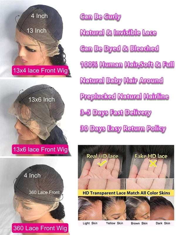 40 46 Inch 13x4 13x6 Transparent Lace Front Human Hair Brazilian Wigs Pre Plucked Straight 360 Full Lace Front Wigs For Women