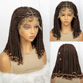 14inch Synthetic Lace Front Bob Braided Wig with Beads Short Box Braided Wigs Knotless Braided Wigs with Baby Hair for Women