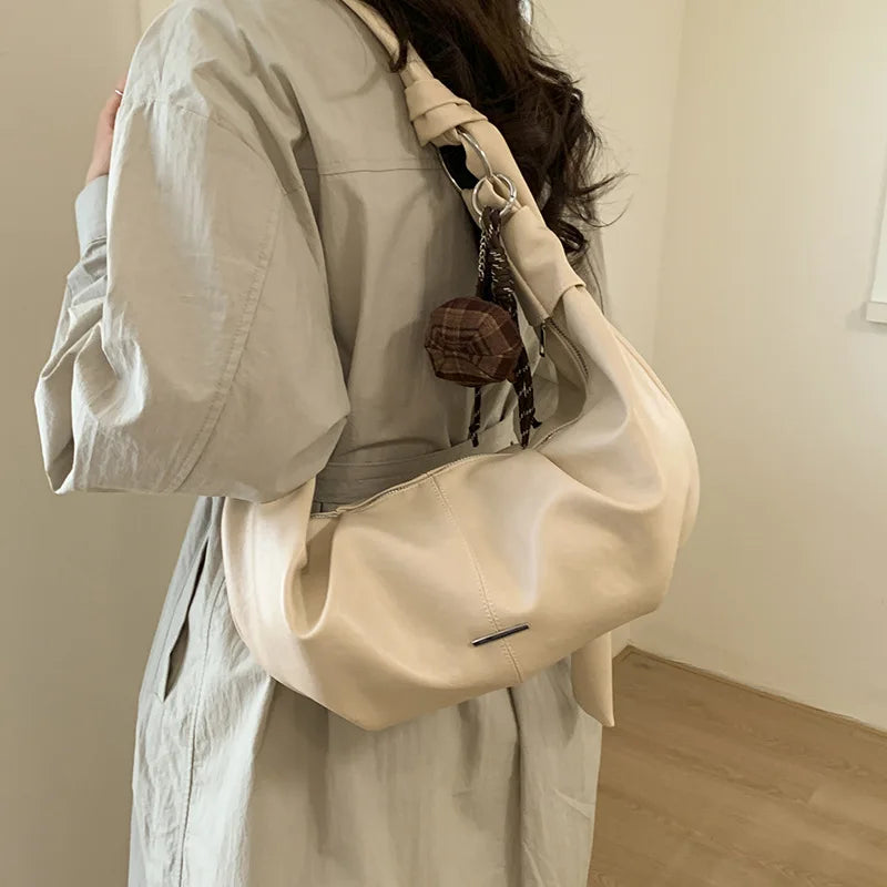 New Vintage Simple Hobo Bag Women Crossbody Large Capacity Foldable Shoulder Bag Comfortable and Texture Versatile Storage Bags