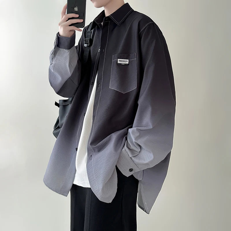 Men's shirt Gradient Plicated Long Sleeve Loose Korean | SAMAG