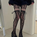 Women JK Lace Bow Tie Hollow Out Stockings Sexy Flower Bottoms Socks Women Pantyhose Tights Night Club Cosplay Party Accessories