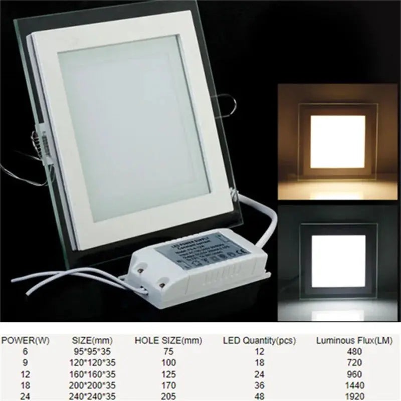 6W 9W 12W 18W 24W LED Panel Downlight Square Glass Panel Lights Ceiling Recessed Lamps LED Spot Light AC85-265V With adapter