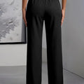 Women High Waisted Wide Leg Office Trousers, Solid Black - View 2 | SAMAG