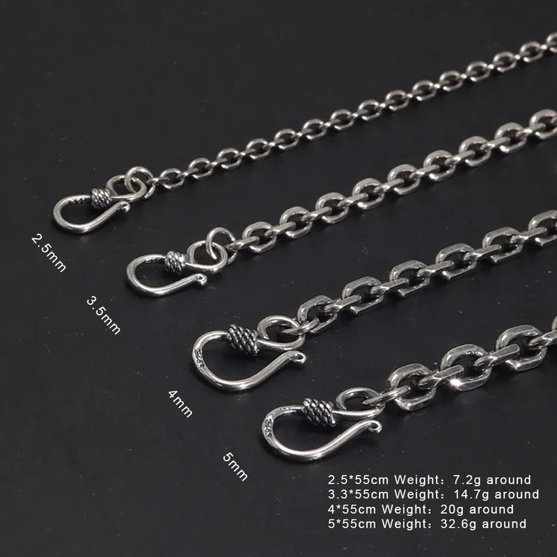 Real Pure 925 Sterling Silver 2.5 3 4 5mm Cable Link Chain Necklaces For Men And Women Vintage Viking Punk - Visuel 2 | SAMAG