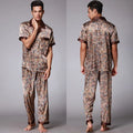 Ice Silk Robe Loose Nightwear Loungewear Male Casual Home Clothes Print Shirt&pants Summer Autumn New Bathrobe with Pocket