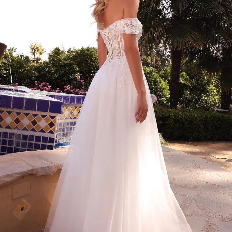 Customized A Line Wedding Dresses Off Shoulder Lace - View 3 | SAMAG