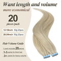 MRSHAIR Tape in Hair Extensions Human Hair Blonde Seamless Tape Hair Extensions 4x0.8cm Skin Weft PU Tape On Hair 20PCS 12"-24"