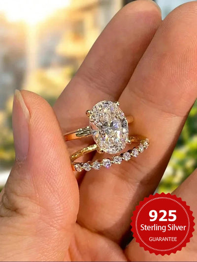 925 Sterling Silver Fashion Plain Oval Zircon Stackable Set Ring For Women Anniversary Wedding Luxury Fine Jewelry | SAMAG