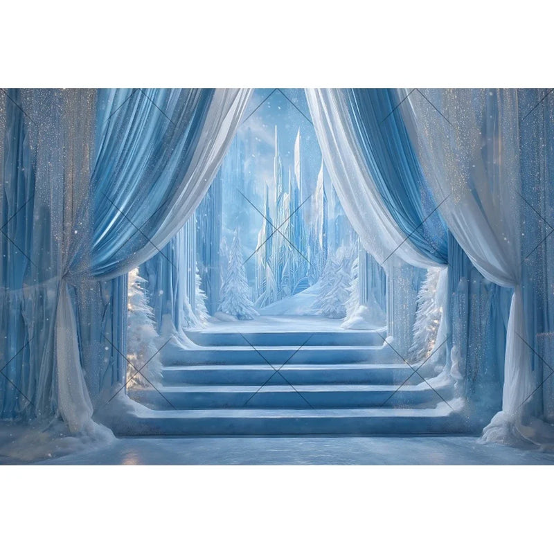 Ice Castle Girls Princess Birthday Party Decor Photography Backdrop Blue Curtains Photozone Background Photo Studio Shoots Props