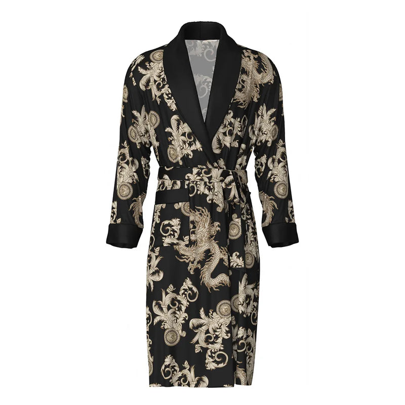 Loose Kimono Robe Wear Printing Nightgown Silky Men's Pajamas Long-sleeved Bathrobes Homewear