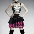 Summer Large Size New Irregular Punk Style Sexy Plaid Splicing Skirt Personalized Girl Subculture Lace Goth Style Short Skirt