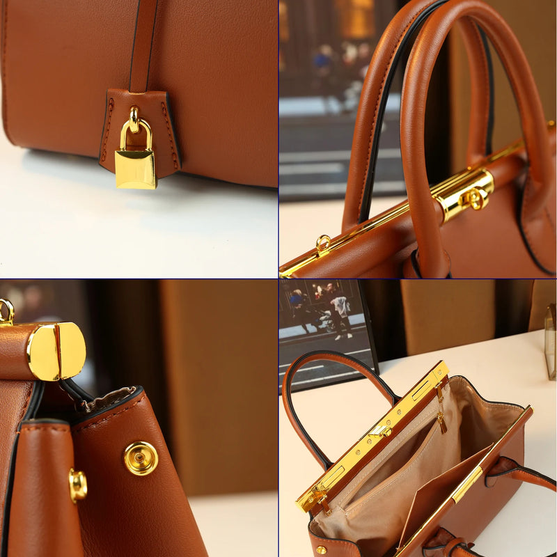 Cross-border trendy fashion clip handbag fashionable women versatile Boston bag with lock