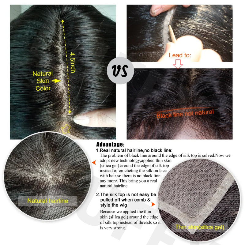 Wavy Bangs Silk Base Full Lace Wig Brazilian Natural Wave Silk Top Full Lace Human Hair Wigs with Air Bangs For Women