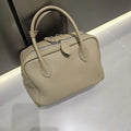 Genuine Leather Women's Boston Bag, New Niche Design Double Zipper Simple Wide Shoulder Strap Fashion Portable Shoulder Bag