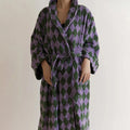 Retro Plaid Cotton Bathrobe Super Soft Absortion Hooded Loose Bath Robe Coat Towel V Neck Warm Sleepwear Robes Women Homewear