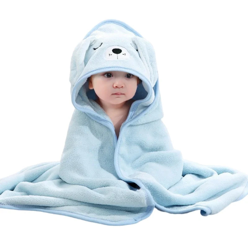 Baby Coral Fleece Hooded Bath Towel Bath Towel Newborn Toddler Cartoon Animal Swaddle Wrap Soft Baby Girls Boys Bath Towel