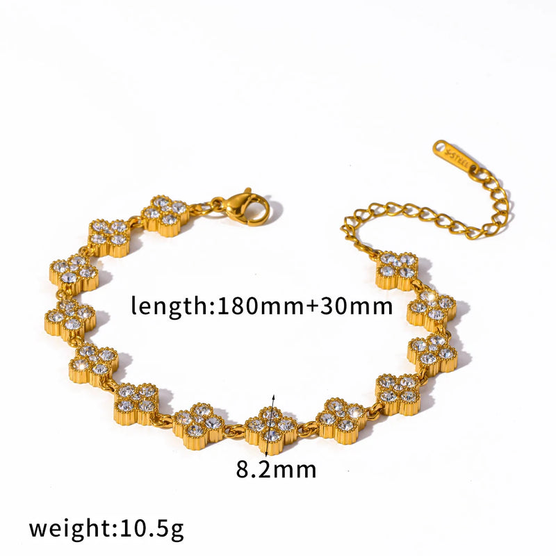 18K Gold Plated Stainless Steel Bracelet with Delicate Cubic Zirconia Luxury Fashion Party Jewelry Gift