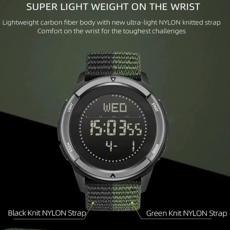 NORTH EDGE ALPS 1 Men's Digital Watch Carbon Fiber Case Shockproof Outdoor Sports Watch Compass 50M Waterproof