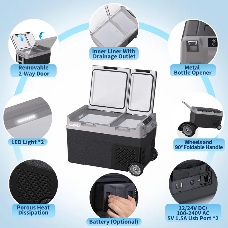 Dual Zone Car Refrigerator 40QT 38L Portable Freezer Compressor Electric Cooler Rapid Freezing Minus 4F To 68F 12V 24V Can Internal Battery Not Included