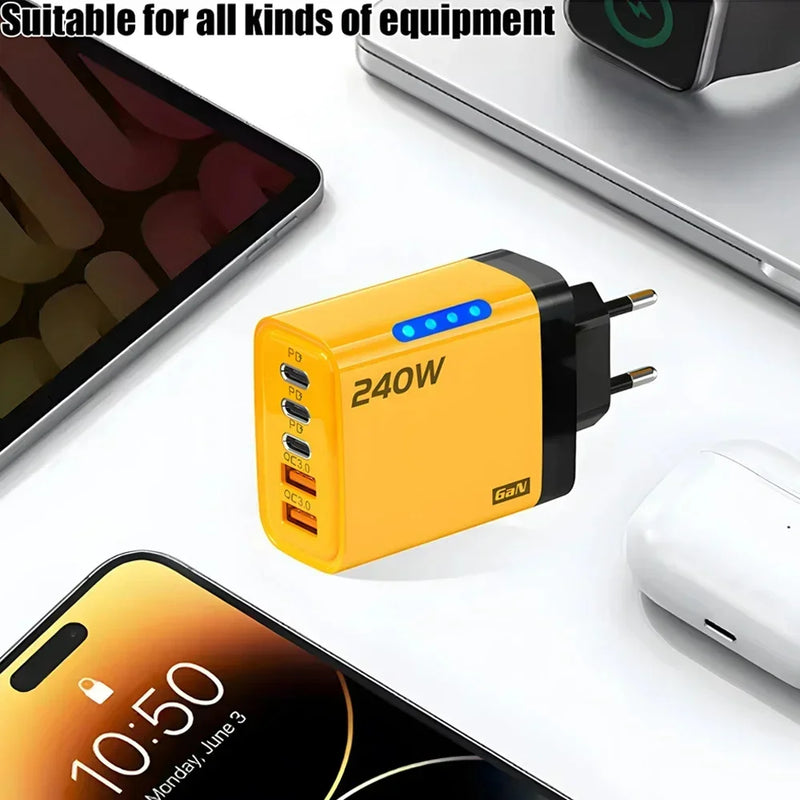 240W USB C PD Fast Charger Quick Charge3.0 Type C USB Phone Charger Fast Charging Adapter For iPhone 16 15 Samsung Xiaomi Huawei