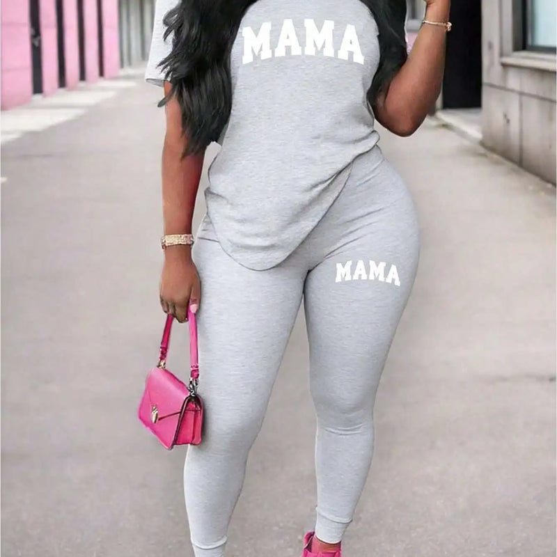 2026 Women's New Casual Spring/Summer Two Piece Set Round Neck Letter Printed Short Sleeve T-shirt and Letter Printed Pants Set