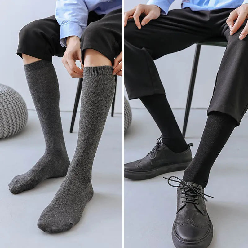 Men Long Socks Knee High Cotton Solid Business Soft | SAMAG