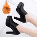 high quality leather shoe for women 8cm 11cm high heel platform point toe 32 33 34 elegant office autumn winter shoe black