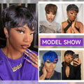 Short Pixie Cut Wig Layered Chocolate Brown Cut  Human Hair Wig 4# Straight Hair Pixie Wigs with Bangs Full Machine Duby Wig
