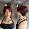 Straight Short Pixie Cut Wigs With Bangs For Women Ombre Brown Red Brazilian Human Hair Wigs Full Machine Made Wigs
