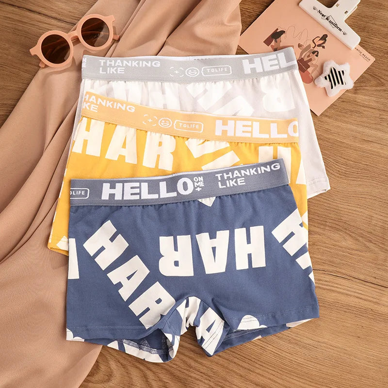 1-3pcs Women Cotton Panties Sports Boxer Underpants Ladies Breathable Letter Pants Mid-waist Beathable Cozy Boyshort Underwear