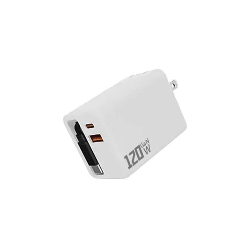 3 In 1 120W GaN Charger USB Type C Fast Charging Phone Charger Adapter With Retractable USB C Cable Wall Plug For iPhone Huawei