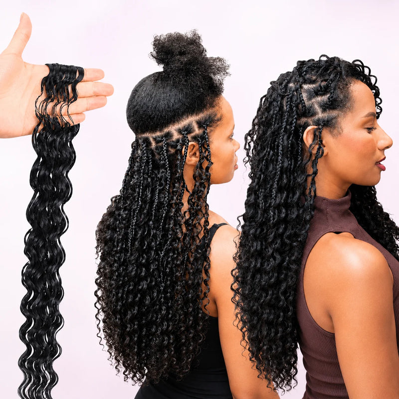 Brown Deep Wave Crochet Human Hair Extensions Miracle Knots Feather Soft Braiding Hair for Black Women Pre Looped Lightweight Reusable Hair with Natural Shine Full Volume for Boho Braids and Protective Styles