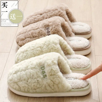 Women's Winter Plush Slippers - Thick Sole Fleece-Lined House Shoes, Anti-Slip Durable Indoor/Outdoor Warm Cotton Home Slides