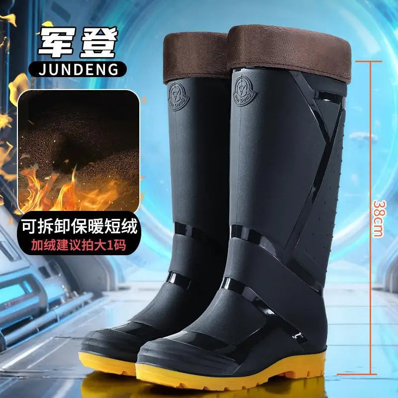 Large Size Water Shoes Men High-top Outdoor Lightweight and Comfortable Rain Boots Fishing Non-slip Boots Plus Velvet Rain Boots
