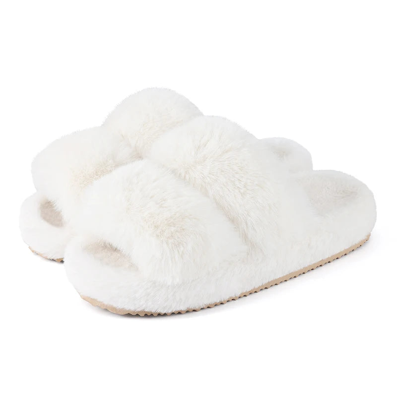 Smile PoP Classic Fuzzy Fluffy Slippers Women Winter Women Slippers Indoor Short Plush House Slippers Antiskid Flat Lady Slipper