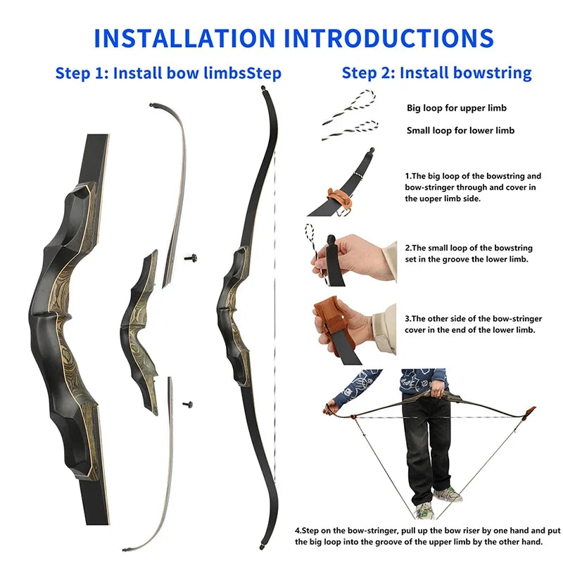 62 Inch Bow Archery Recurve 20-55 lbs Takedown 16" Riser | SAMAG
