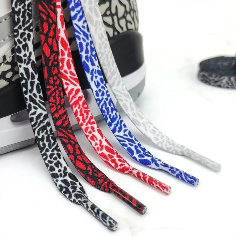 Flat Shoelaces for Shoes Burst Crack Texture Rope Leopard Print Shoelace Cement Flame Pink Printing Shoe Laces for Women Man