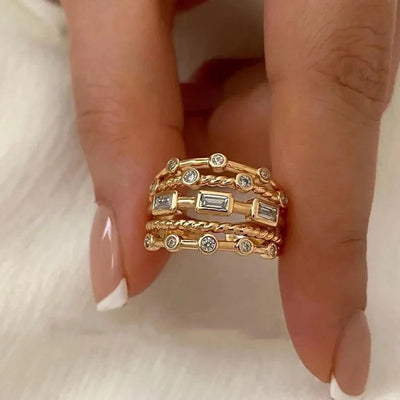 Stainless Steel 18 K Gold Plated Sun Rings for Women Natural Stone Inlaid in Hollow Metal Texture Trendy Jewelry | SAMAG