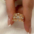 2025 New Stainless Steel 18 K Gold Plated Sun Rings for Women Natural Stone Inlaid in Hollow Metal Texture Ring Trendy Jewelry