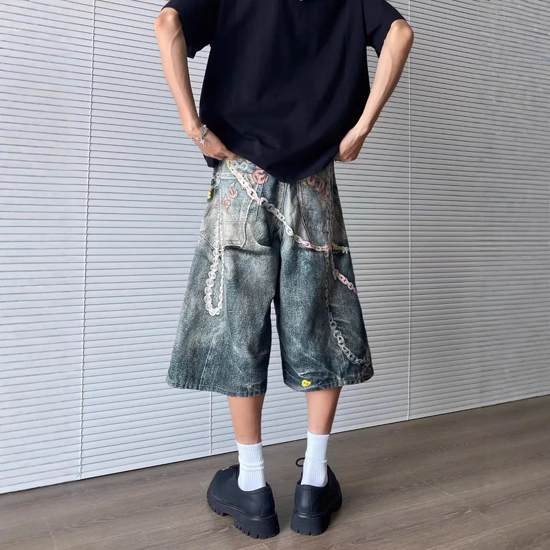 3D Print Baggy Jeans Shorts Men Streetwear Candy Chain | SAMAG