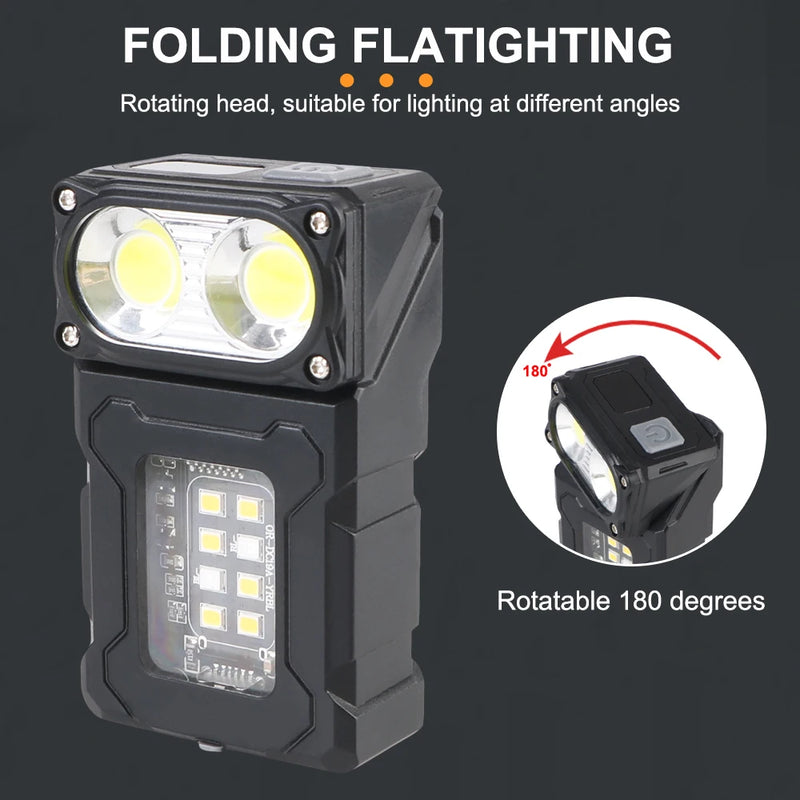 Multifunctional USB Rechargeable Portable Emergency Light Adjustable Angle Flashlight Side Lamp Hiking Camping Working