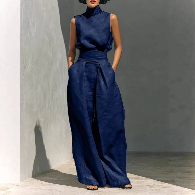 2026 Sleeveless Top+Wide Leg Pants Summer Casual Two-Piece Set Elegant And Loose Office Set High Street Pocket Women's Suits